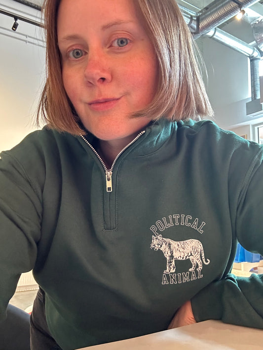 Political Animal Forrest Green Adult Quarter Zip Crewneck Sweater